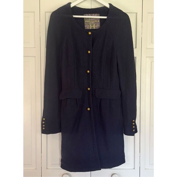 Free People Sargent Military style wool navy peacoat M - Picture 11 of 11